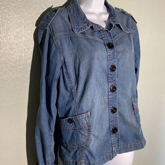 Vintage Levi’s Blue Denim jean shacket oversized blue buttons, cargo retro - Picture 4 of 10